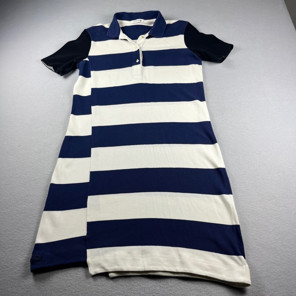 Lacoste Sport Polo Dress Womens 38 US White Striped Preppy Nautical asymmetrical